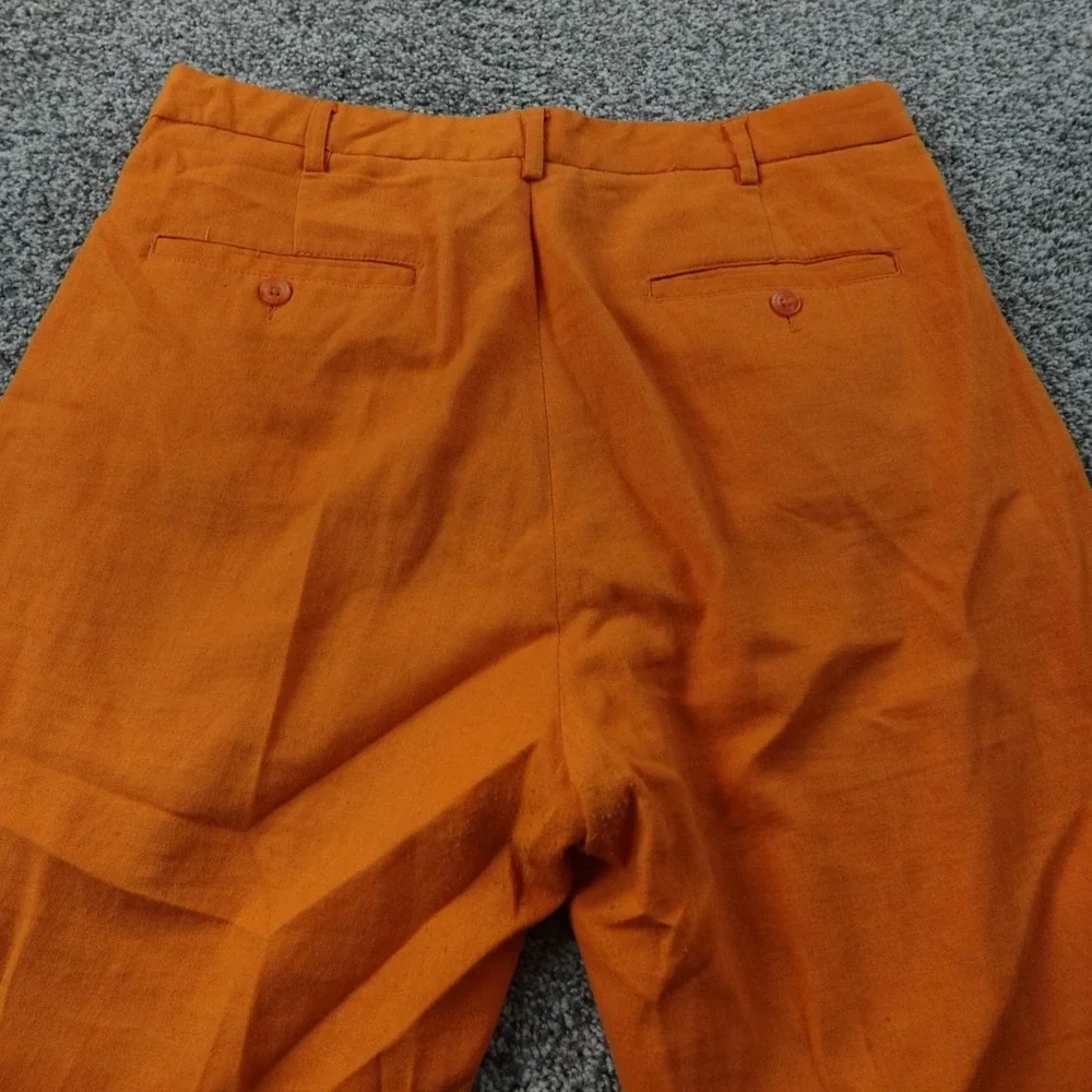 Trust Pants Mens 34X30 Orange Linen Chambray Pleated Chino Dress Trouser Casual